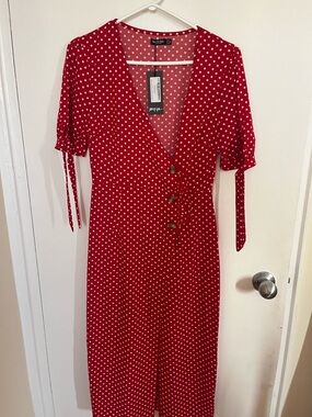 fitted lace wedding dress Women's Red Print Hayley Mini Dress Red Polka Dot in Size XL by Outcast